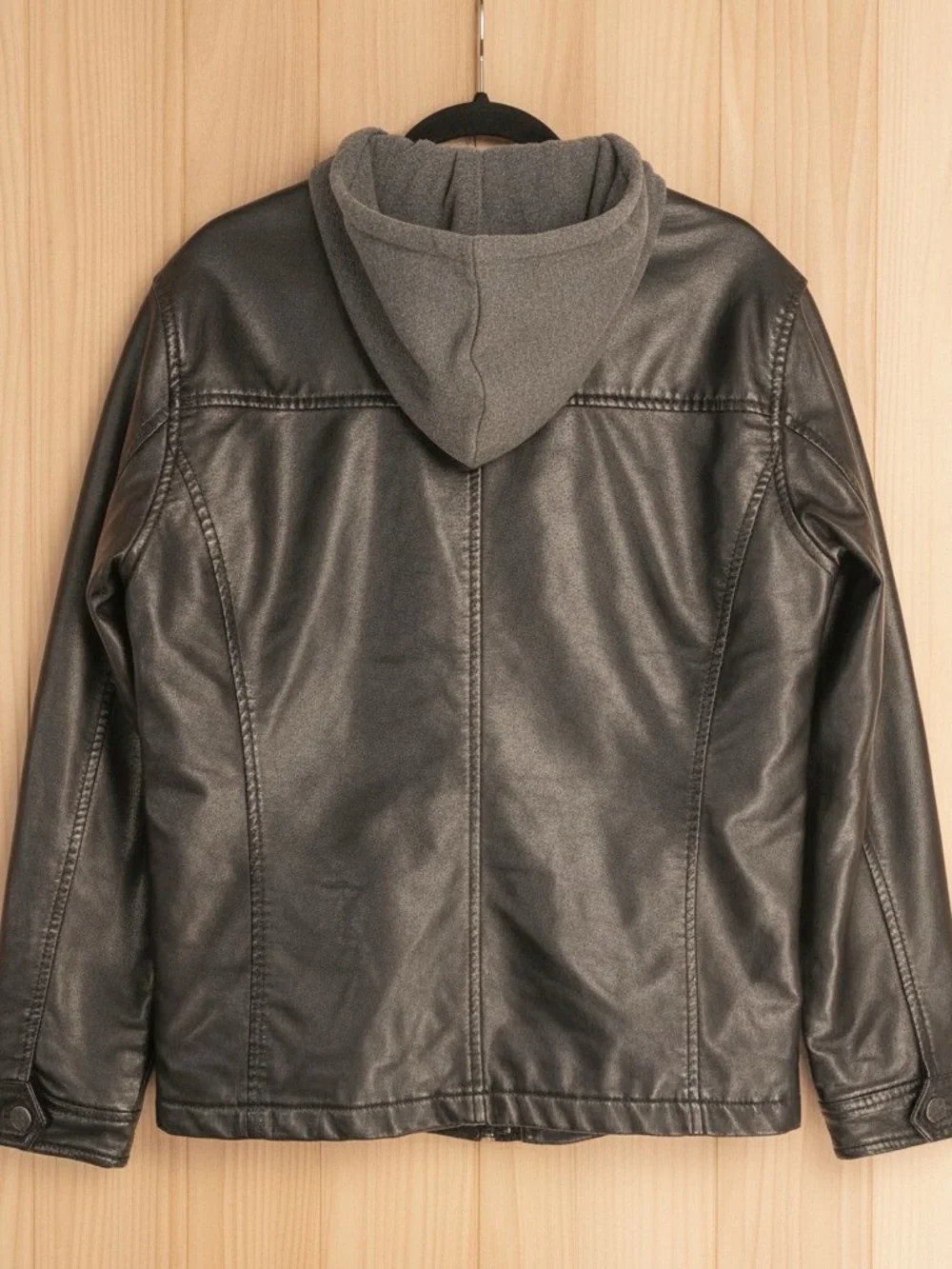 Ring of Fire Men's Faux Leather Hooded Jacket Black Size S Excellent Condition